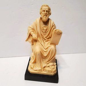 Vintage Mid Century Gino Ruggeri Statue, Seated Scribe Man Figurine, Signed